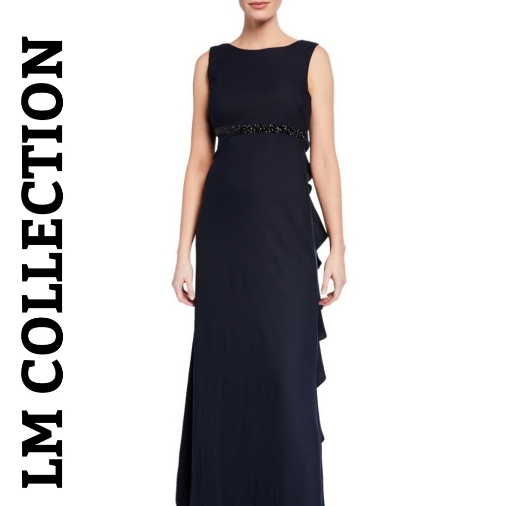 LM COLLECTION Cascading Ruffle Gown - Navy - Sz 6